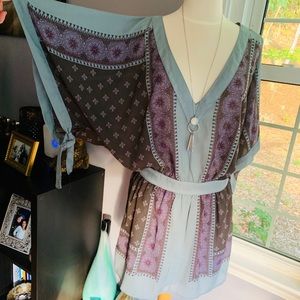 Free people, kimono-like, bohemian belted top